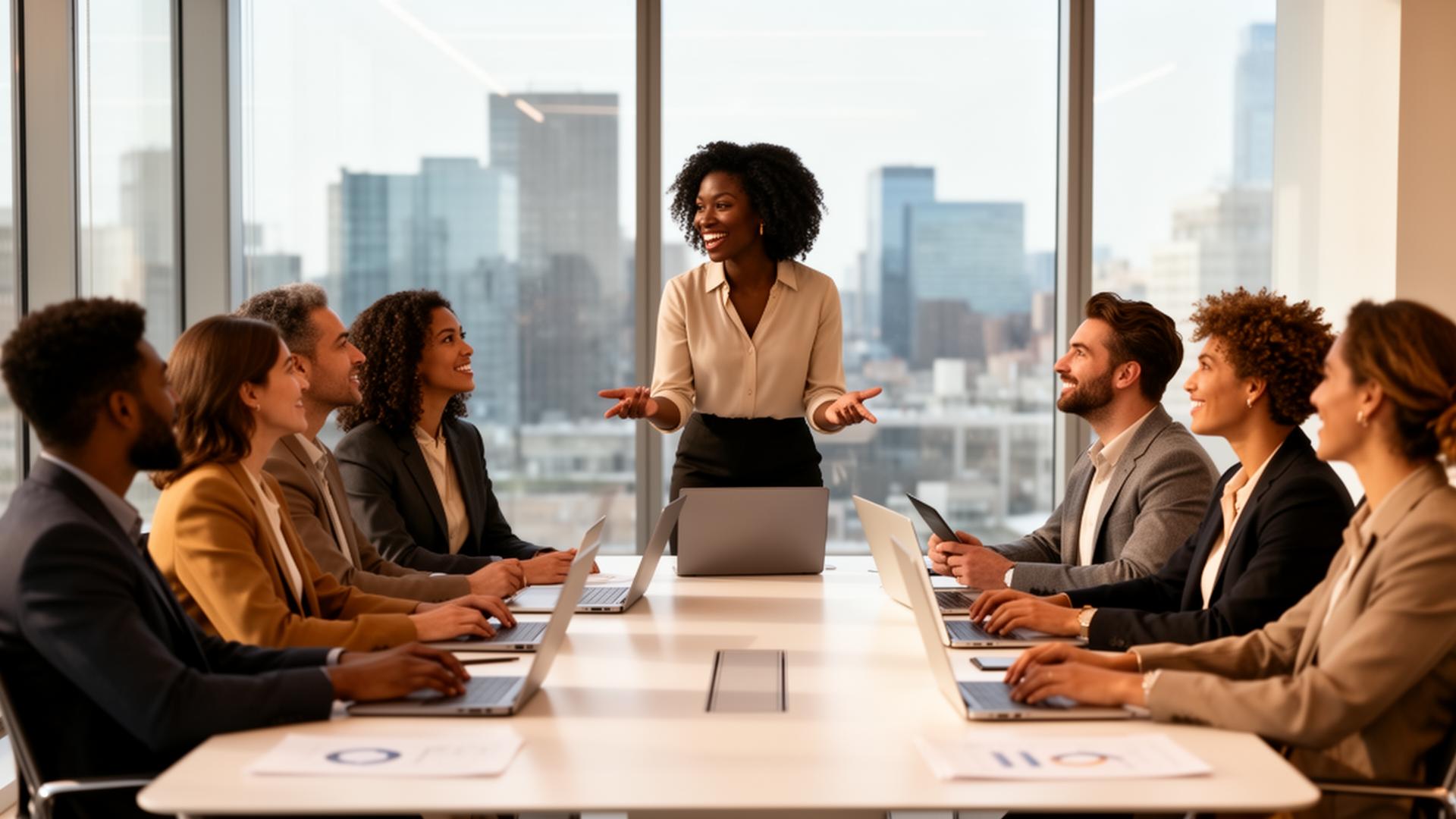 Diverse mentorship session with financial coach leading a group